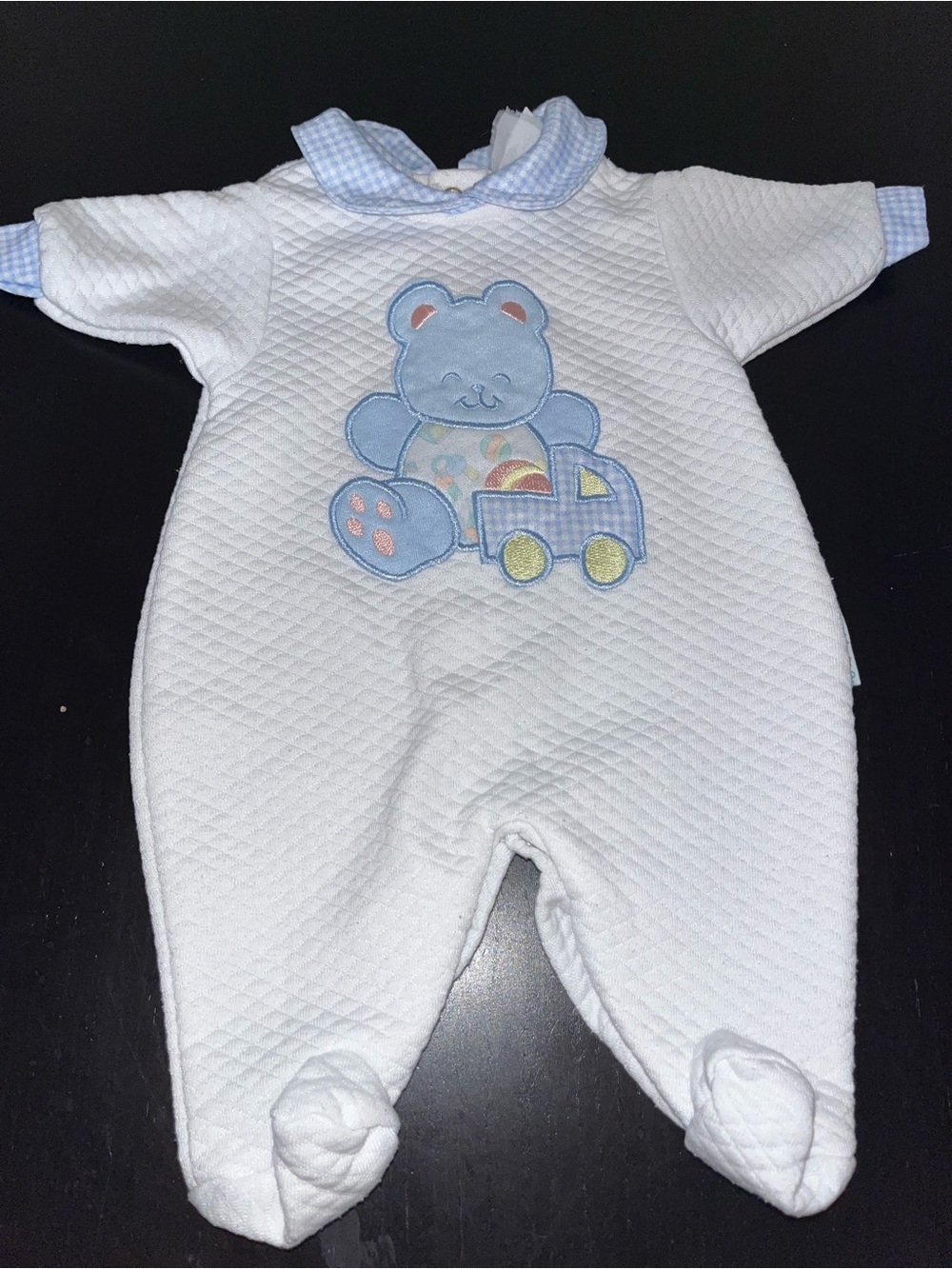 Vintage 1990s little me quilted Baby One-Piece Footed Romper with Blue Bear